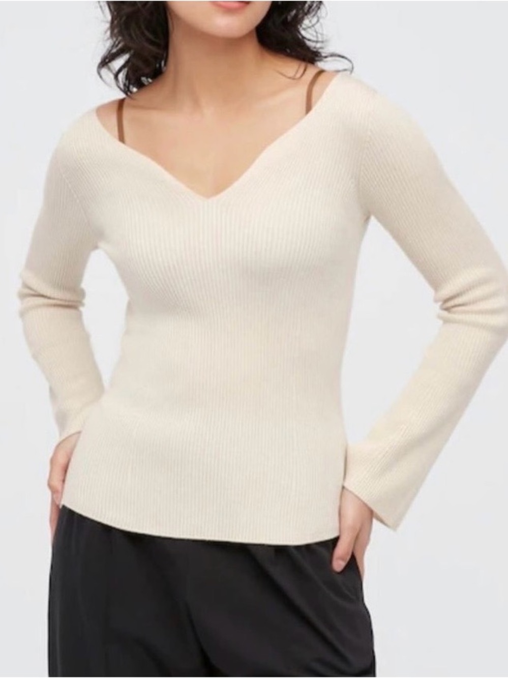 Mame Kurogouchi Uniqlo 3DKnit Flare Bell Sleeve Cream Sweater Large NWT Coquette